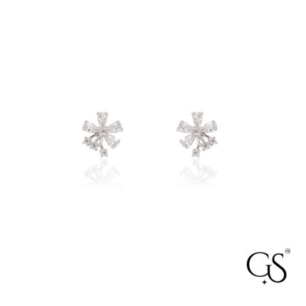 Dazzling Silver-Toned Marquise Flower Stud 925