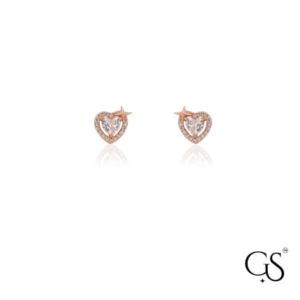 Rose Gold Heart and Star Cubic Zirconia Stud 925