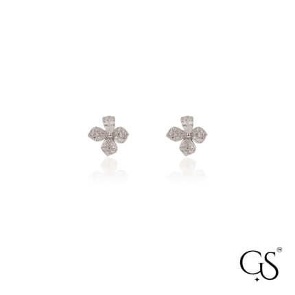 Sparkling Silver-Toned Pave Clover Stud 925 ✨