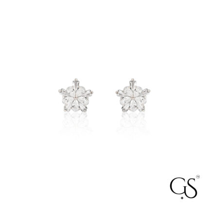 Icy Silver-Toned Mixed-Cut Star Flower Stud 925 ❄️