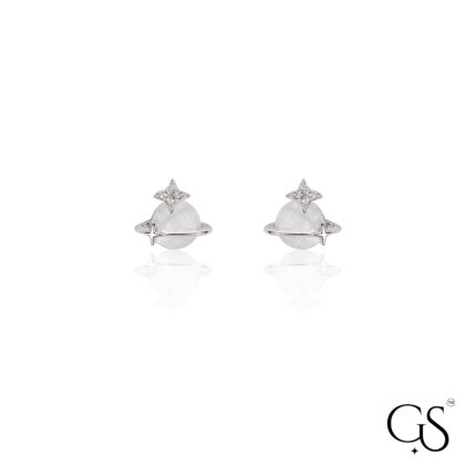 Galactic Silver-Toned Cat's Eye Planet Stud 925 🪐✨