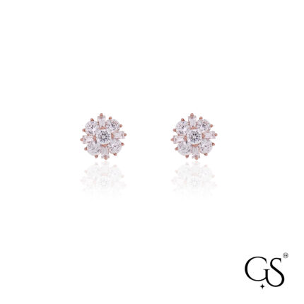 Sparkling Rose Gold Mixed-Cut Flower Stud 925 🌸