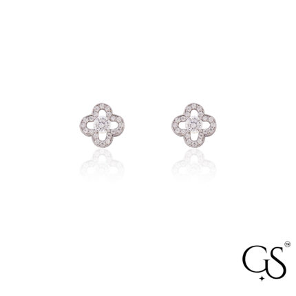 Classic Silver-Toned Pave Clover Stud 925 🍀