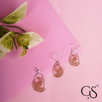 Exclusive Enchanting Peacock Feather Sterling Silver Set 925