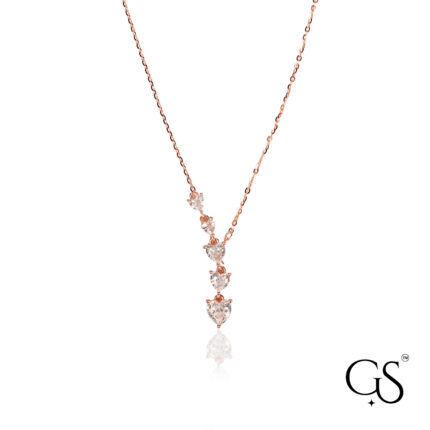 925 Sterling Silver Rose Gold Plated Cascading 5-Heart Drop Necklace