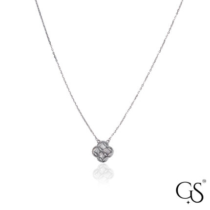 925 Sterling Silver Geometric Clover Crystal Necklace