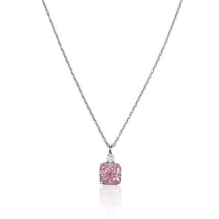 925 Sterling Silver Pink Cushion Solitaire Necklace