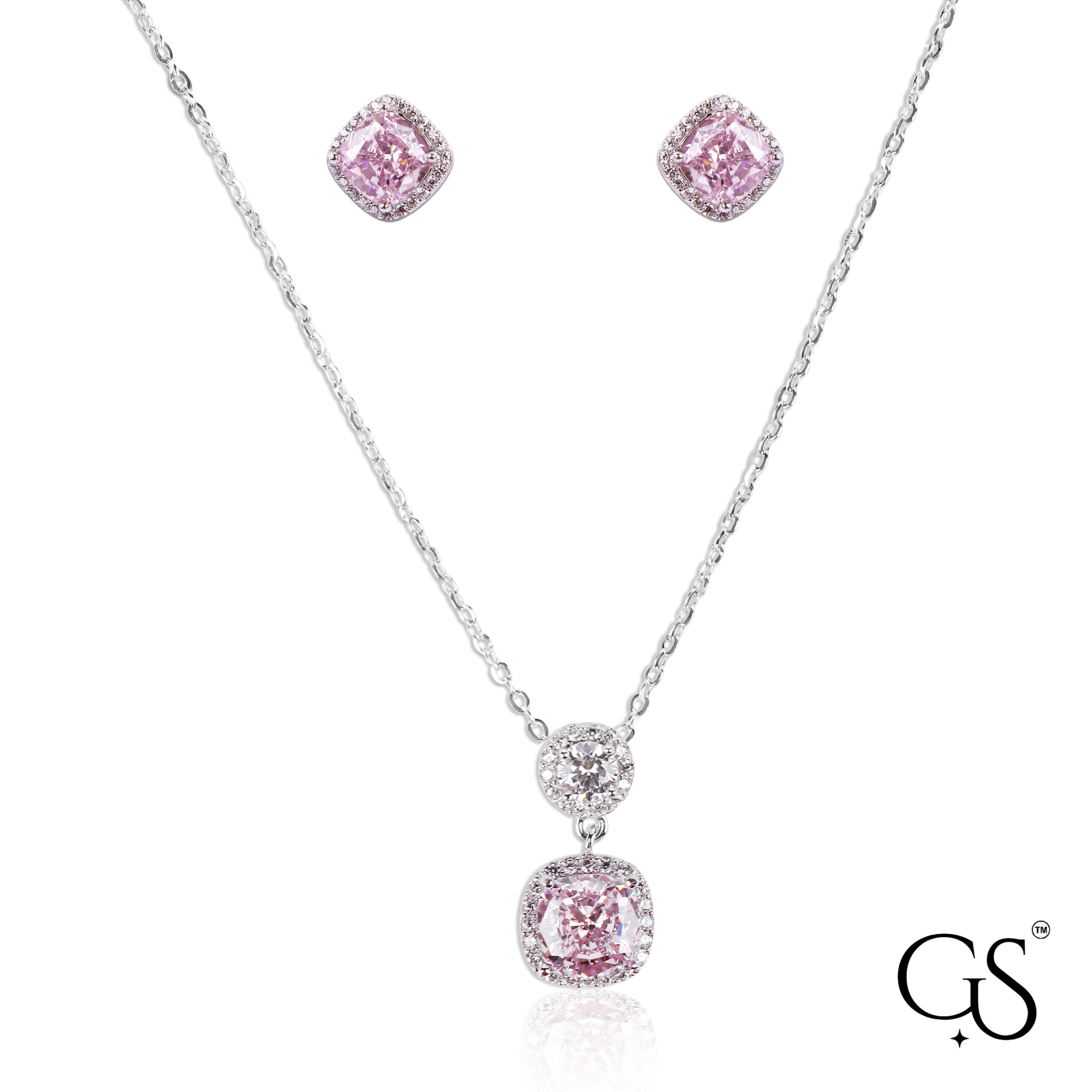 💖 Pink Delight Halo Sterling Silver Set